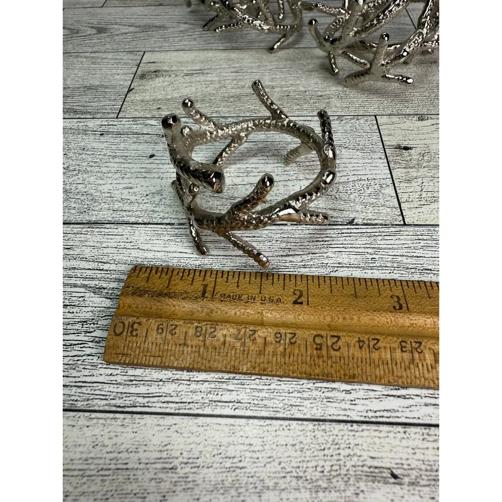 Napkin Rings Antler Branch Coral Silver Set of 5‎ Aluminum Metal Wrapped Holders